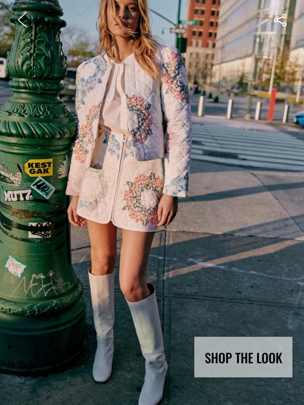 Sezane X Sea NY Fox Skirt- Quilted Cream Skirt with Multicolor Floral Patchwork - Picture 2 of 5